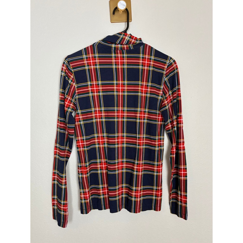 J.Crew Re-Imagined Womens Med Navy Red Tartan Plaid Cotton Turtleneck AT787 - Picture 2 of 12